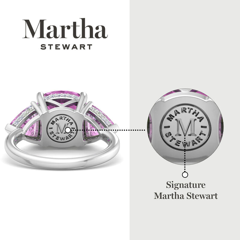 Martha Stewart 8ctw. Cushion Pink Sapphire & Lab Grown Diamond Three Stone Ring In Sterling Silver image number null